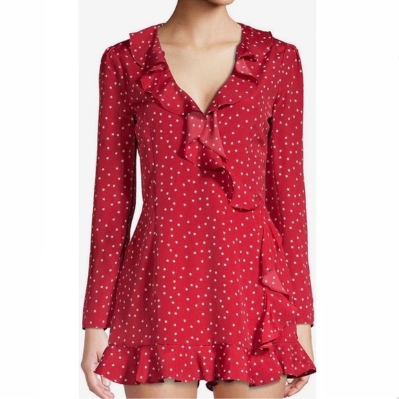 NWT Lovers + Friends Star Print Ruffled Wrap Romper - Picture 1 of 12